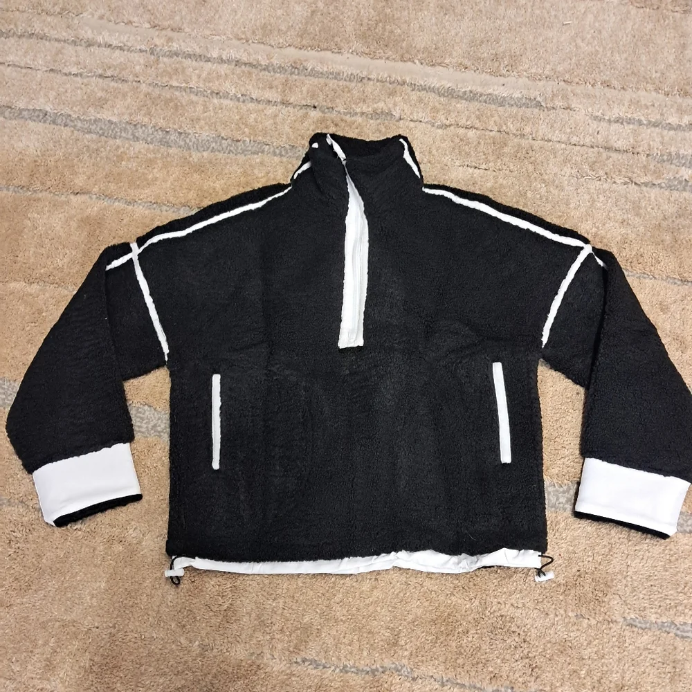 Fleece Sweatshirt Half Zip Pullover Long Sleeve Oversized Workout Crop Top - Picture 4 of 5